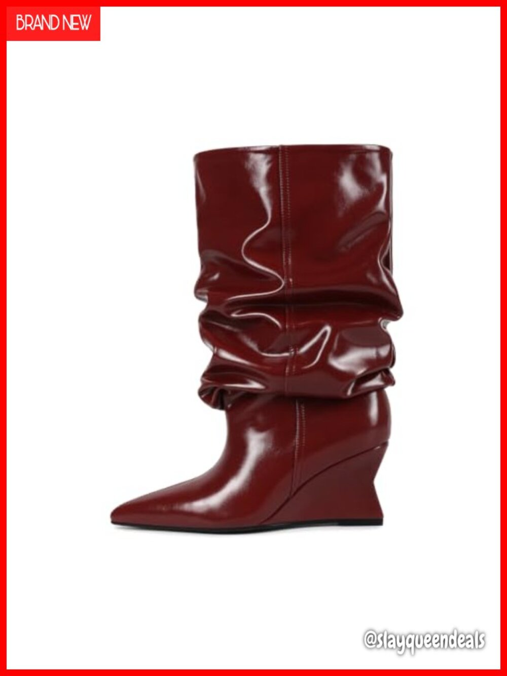 Women's Faux Leather Mid Calf Slouch Boots Pointed Toe Wedge Heel Wide Calf